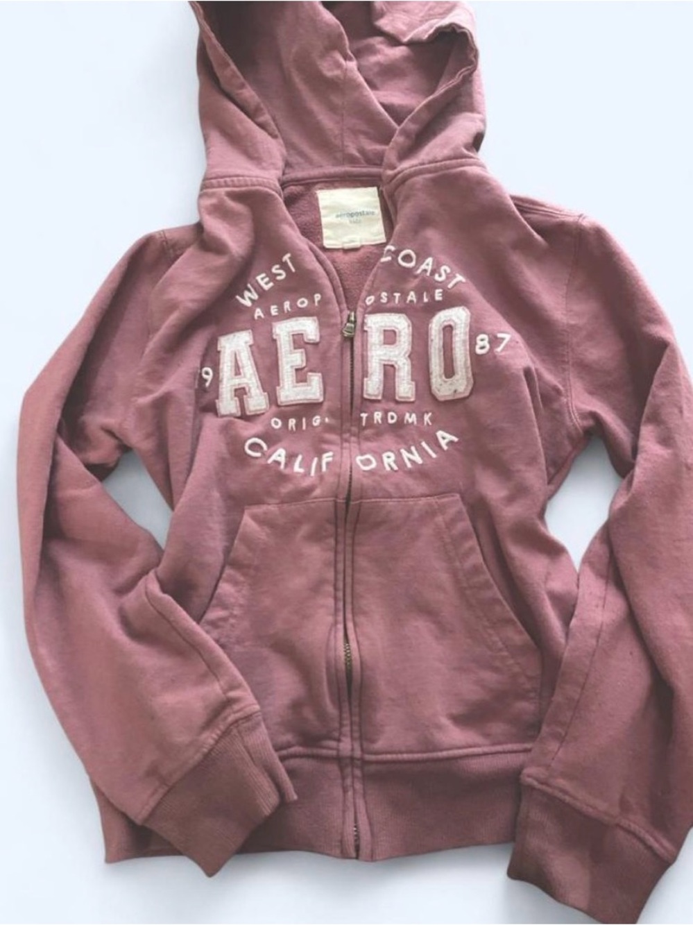 Aeropostale Girls' Dusty Rose Zip-Up Hoodie Jacket